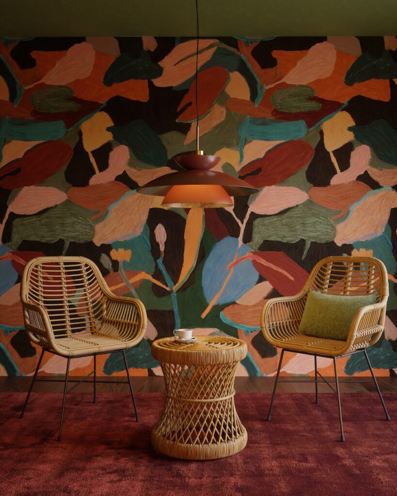 de fil en déco entre quatre murs revêtements muraux peinture papier peint déco décoration design ameublement aménagement couleur atypique moderne contemporain fishbacher coloré chaises